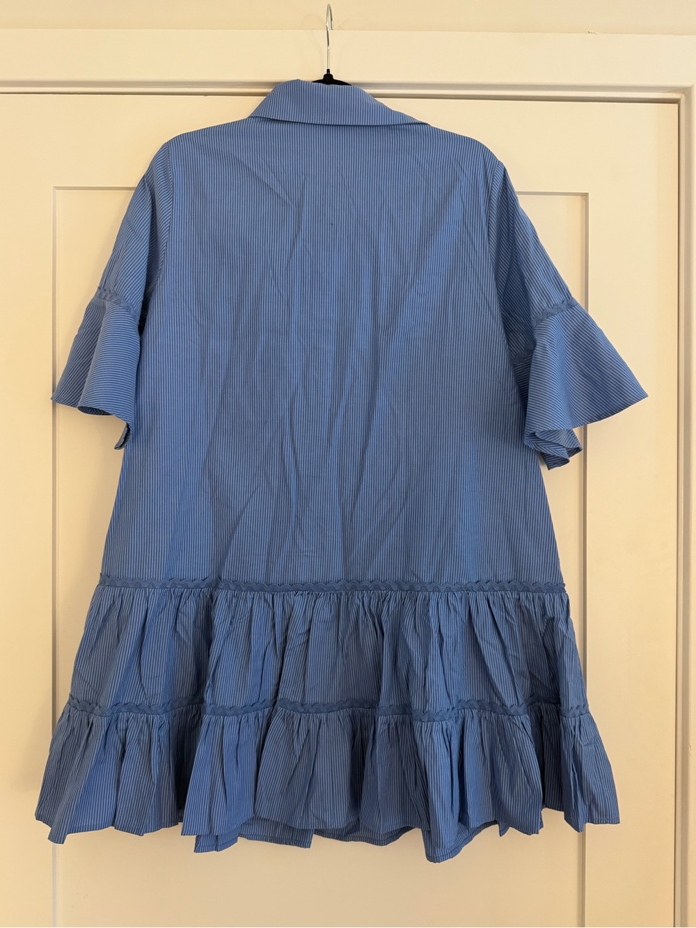 Pomander Place Blue Stripe Ruffle Tiered Shirt Dress - Picture 6 of 6